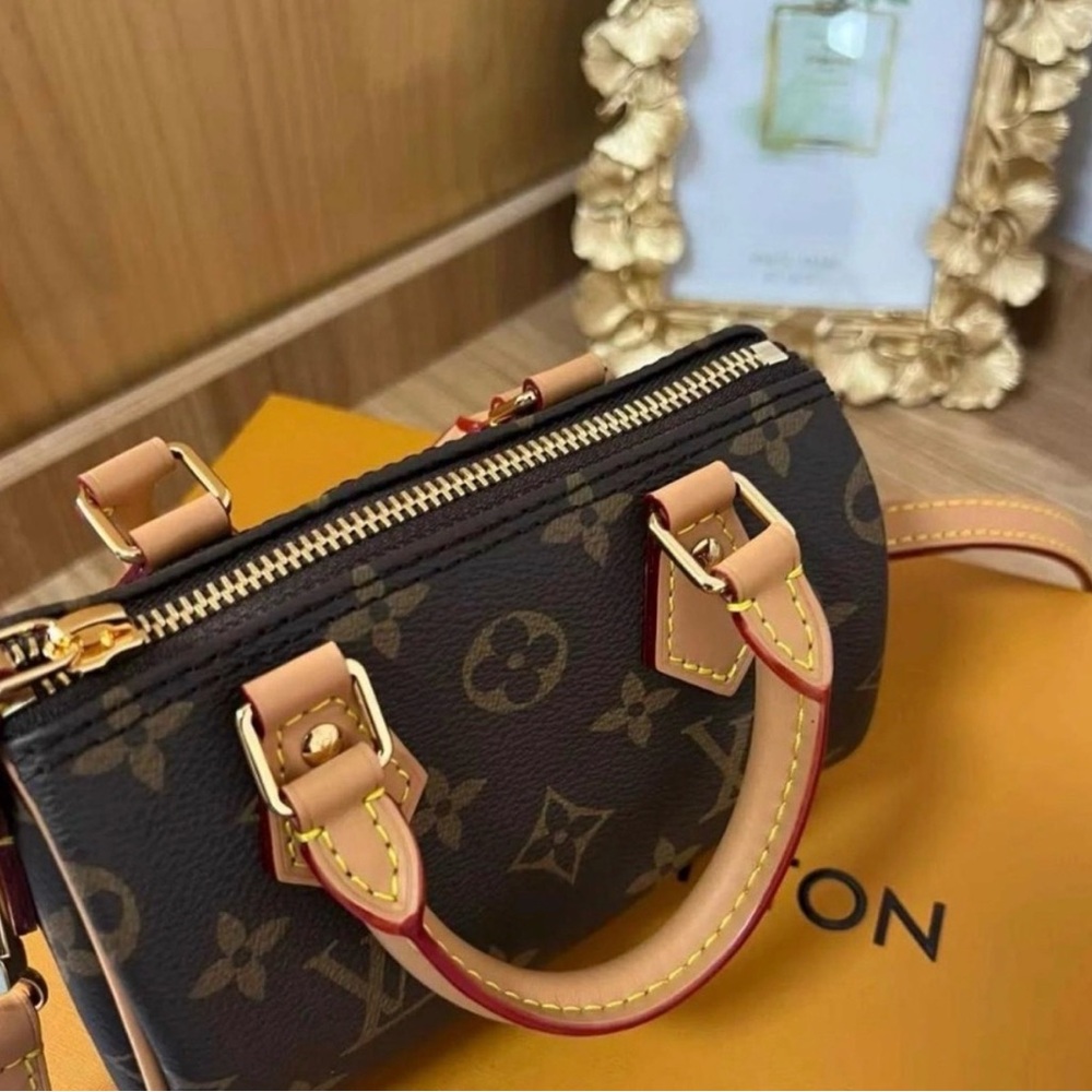 Designer-Inspired Monogram Brown Mini Satchel